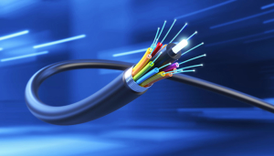 Connection of Optical fiber cable, technology background, 3d ill